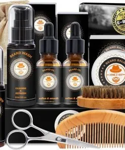 Complete Beard Grooming Kit for Men - Beard Wash, 2 Beard Oils, Brush, Balm, Comb, Scissors