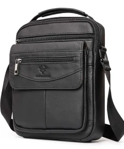 Compact Leather Messenger Bag for Men: Versatile Crossbody Satchel - Black