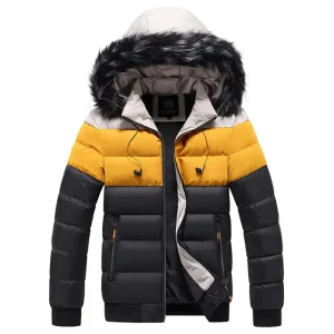 Men’s Premium Winter Thick Warm Parka Jacket with Fur Collar | Classic Casual Windbreaker Cotton Coat<span> - </span>Black, L (50-60KG)