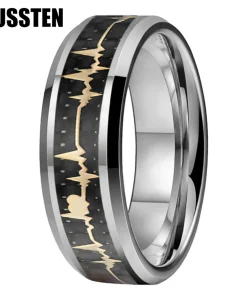 Unisex Tungsten Wedding Band with Black Carbon Fiber Inlay - Scratch-Resistant Comfort Fit Ring