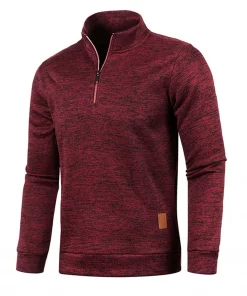 Casual Half Zip Jumper for Men Stylish Autumn Sweater - WIine red, M