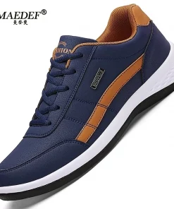 Men’s Waterproof Leather Sneakers – Casual, Comfortable, Height-Increasing Lace-Up Shoes