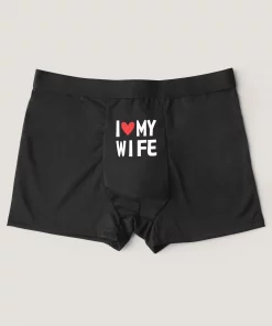 Men’s Big & Tall Boxer Briefs – “I Love My Wife” Print | Breathable No-Fly Underwear by Grizzly Adam