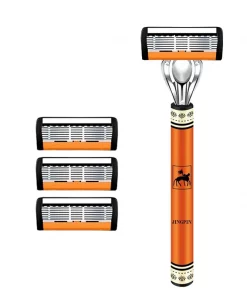 6-Layer Precision Safety Razor Set for Men – Premium Stainless Steel Handle with Replaceable Ultra-Sharp Blades - 1 handle 3blades