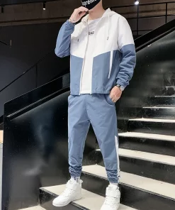 Men’s Tracksuit 2-Piece Set – Hooded Jacket & Jogger Pants Casual Sportswear for Running, Gym & Streetwear - Blue, L