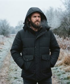 Men’s Winter Fleece-Lined Windproof Jacket with Detachable Hood – Warm Outdoor Work & Hiking Parka (Up to 8XL)