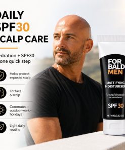 Bald Head Moisturiser SPF 30 for Men – Mattifying Scalp Sunscreen Gel, Non-Greasy, No White Cast, 60ml