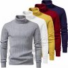 Men's Turtleneck Sweater - Striped Knit Pullover, Warm Casual Autumn Winter Jumper